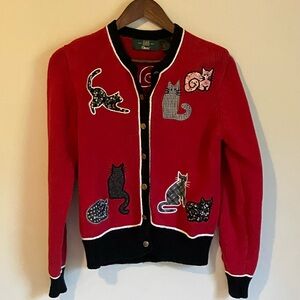 Orvis Red and Black Knit Sweater w/ Cats!